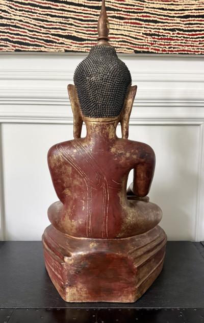 Antique Burmese Lacquer Wood Shan Style Buddha Statue