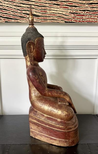 Antique Burmese Lacquer Wood Shan Style Buddha Statue