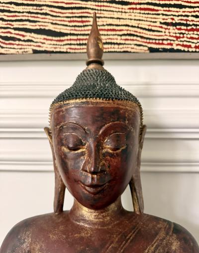Antique Burmese Lacquer Wood Shan Style Buddha Statue