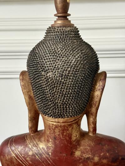 Antique Burmese Lacquer Wood Shan Style Buddha Statue