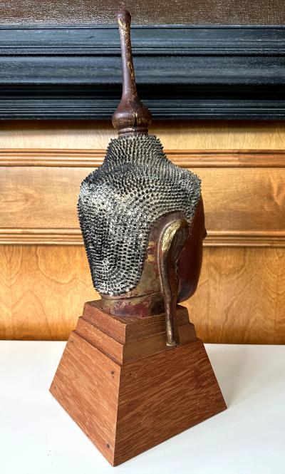 Antique Burmese Lacquer and Gilt Buddha Head Sculpture