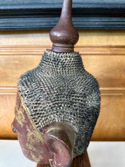 Antique Burmese Lacquer and Gilt Buddha Head Sculpture