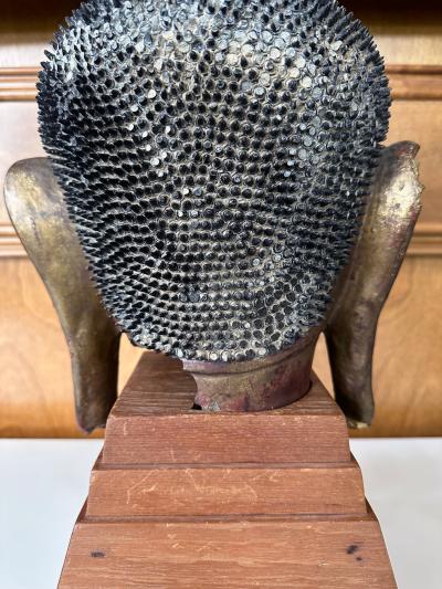 Antique Burmese Lacquer and Gilt Buddha Head Sculpture