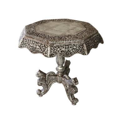 Antique Carved Anglo Indian Moroccan Silver Leafed Side Table