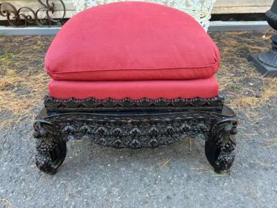 Antique Carved Anglo Indian Rosewood Ottoman Down Filled Cushion Victorian