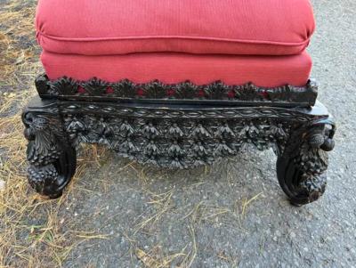 Antique Carved Anglo Indian Rosewood Ottoman Down Filled Cushion Victorian