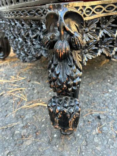 Antique Carved Anglo Indian Rosewood Ottoman Down Filled Cushion Victorian