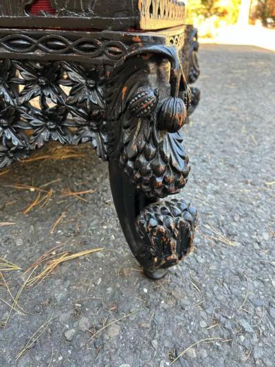 Antique Carved Anglo Indian Rosewood Ottoman Down Filled Cushion Victorian