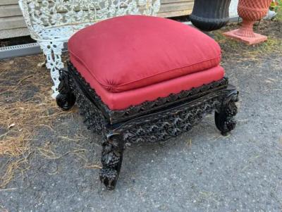Antique Carved Anglo Indian Rosewood Ottoman Down Filled Cushion Victorian