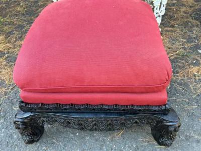 Antique Carved Anglo Indian Rosewood Ottoman Down Filled Cushion Victorian