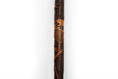 Antique Carved Folk Art Walking Stick Cane Skeletons Octopus
