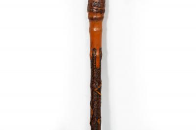 Antique Carved Folk Art Walking Stick Cane Skeletons Octopus