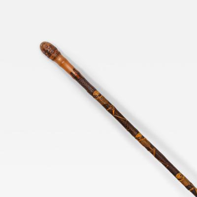 Antique Carved Folk Art Walking Stick Cane Skeletons Octopus