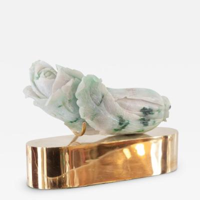 Antique Carved Green Jade Cabbage on Brass Base by Studio Maison Nurita