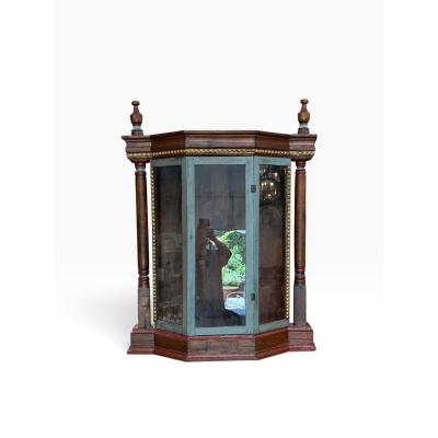 Antique Carved Italian Walnut Santos Reliquary Cabinet