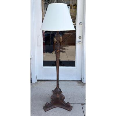 Antique Carved Mahogany Floor Lamp