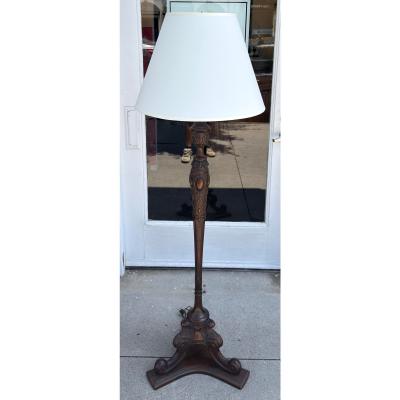 Antique Carved Mahogany Floor Lamp