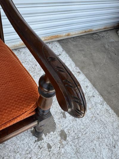 Antique Carved Wood Armchair with Cane Back