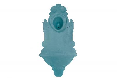 Antique Cast Iron Wall Mounted Teal Painted Garden Fountain with Lion Mask