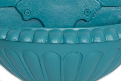 Antique Cast Iron Wall Mounted Teal Painted Garden Fountain with Lion Mask