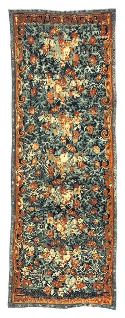Antique Caucasian Karabagh Blue Botanic Handmade Wool Rug