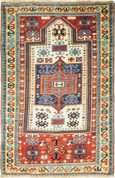 Antique Caucasian Kazak Prayer Rug 31 x 61 