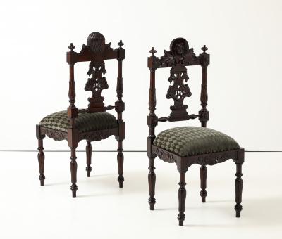 Antique Cherubs Angels Carved Walnut French Side Chairs