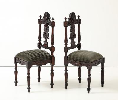 Antique Cherubs Angels Carved Walnut French Side Chairs