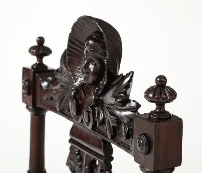 Antique Cherubs Angels Carved Walnut French Side Chairs
