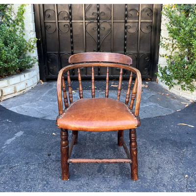 Antique Child s Windsor Barrel Chair With Leather Seat
