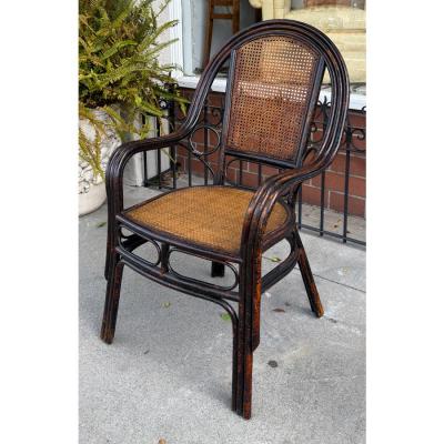 Antique Chinese Bamboo Wicker Armchairs 1 of 2
