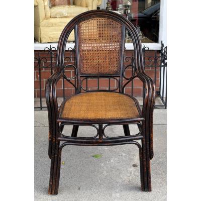 Antique Chinese Bamboo Wicker Armchairs 1 of 2