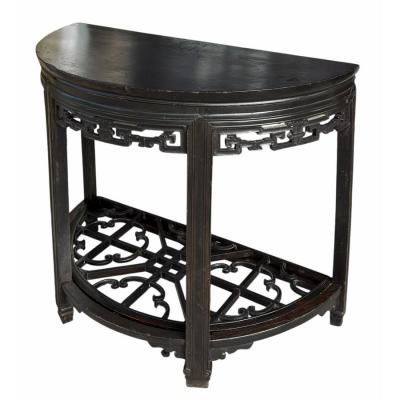 Antique Chinese Black Ebony Demilune Console Table