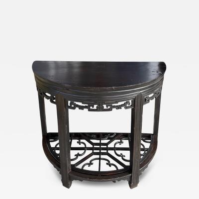 Antique Chinese Black Ebony Demilune Console Table