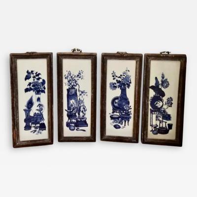 Antique Chinese Blue & White Pottery Framed Panels - Four Seasons