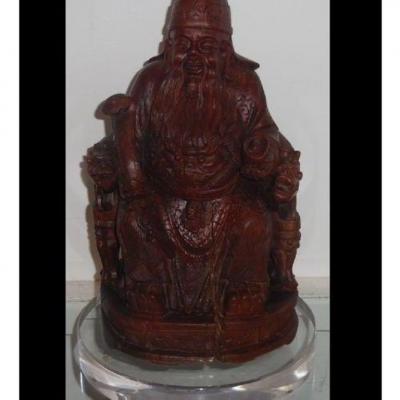 Antique Chinese Carved Wood Buddha Sculpture Lamp W Custom Shade