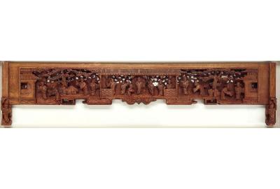 Antique Chinese Carved Wood Door Lintel Framed in Shadow Box