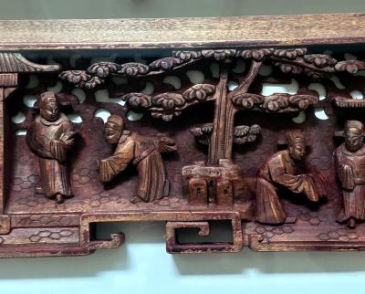 Antique Chinese Carved Wood Door Lintel Framed in Shadow Box
