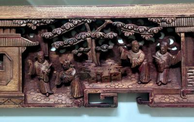 Antique Chinese Carved Wood Door Lintel Framed in Shadow Box