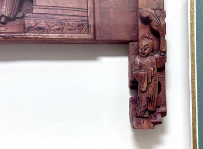 Antique Chinese Carved Wood Door Lintel Framed in Shadow Box
