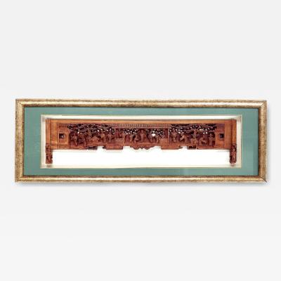 Antique Chinese Carved Wood Door Lintel Framed in Shadow Box
