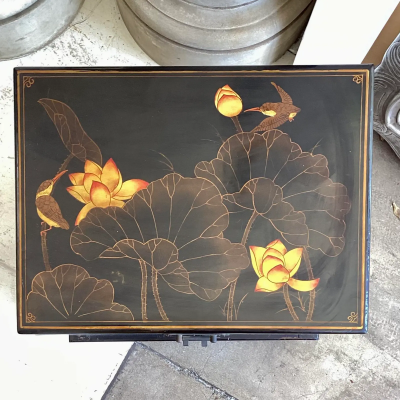 Antique Chinese Chinoiserie Floral Painted Chest on Stand