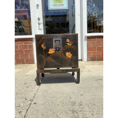 Antique Chinese Chinoiserie Floral Painted Chest on Stand