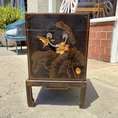 Antique Chinese Chinoiserie Floral Painted Chest on Stand