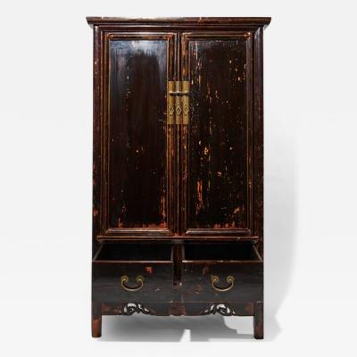 Antique Chinese Distressed Black Lacquer Cabinet
