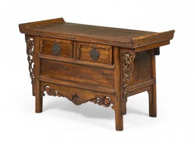 Antique Chinese Elm and Bronze Altar Table