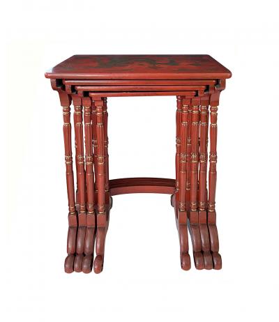 Antique Chinese Export Red Gilt Lacquer Quartetto Nesting Tables