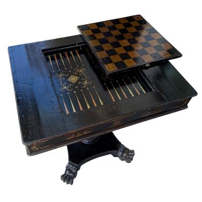 Antique Chinese Export Regency Black Chinoiserie Game Table