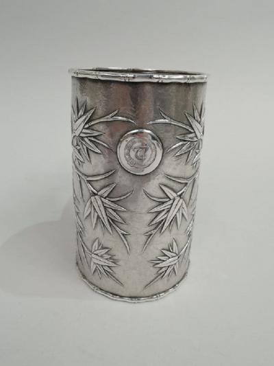 Antique Chinese Export Silver Bamboo Mug
