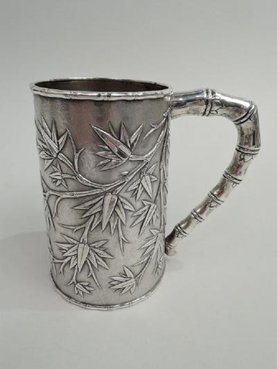 Antique Chinese Export Silver Bamboo Mug